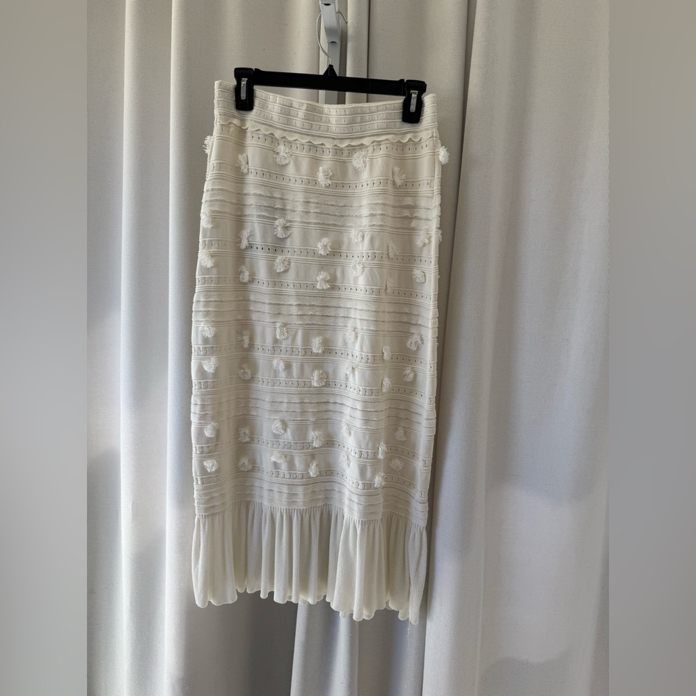 Sandro imanie knit pom pom leg slit skirt ecru cream - Picture 7 of 9